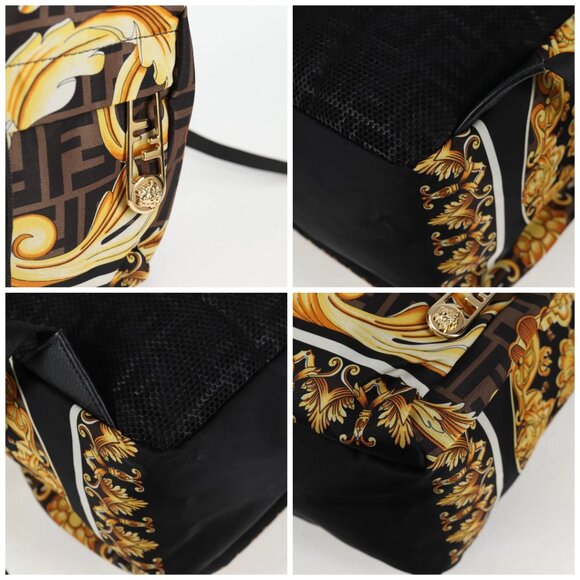 FENDI Zucca Canvas FENDACE Versace Collaboration Backpack Black - Picture 11 of 15